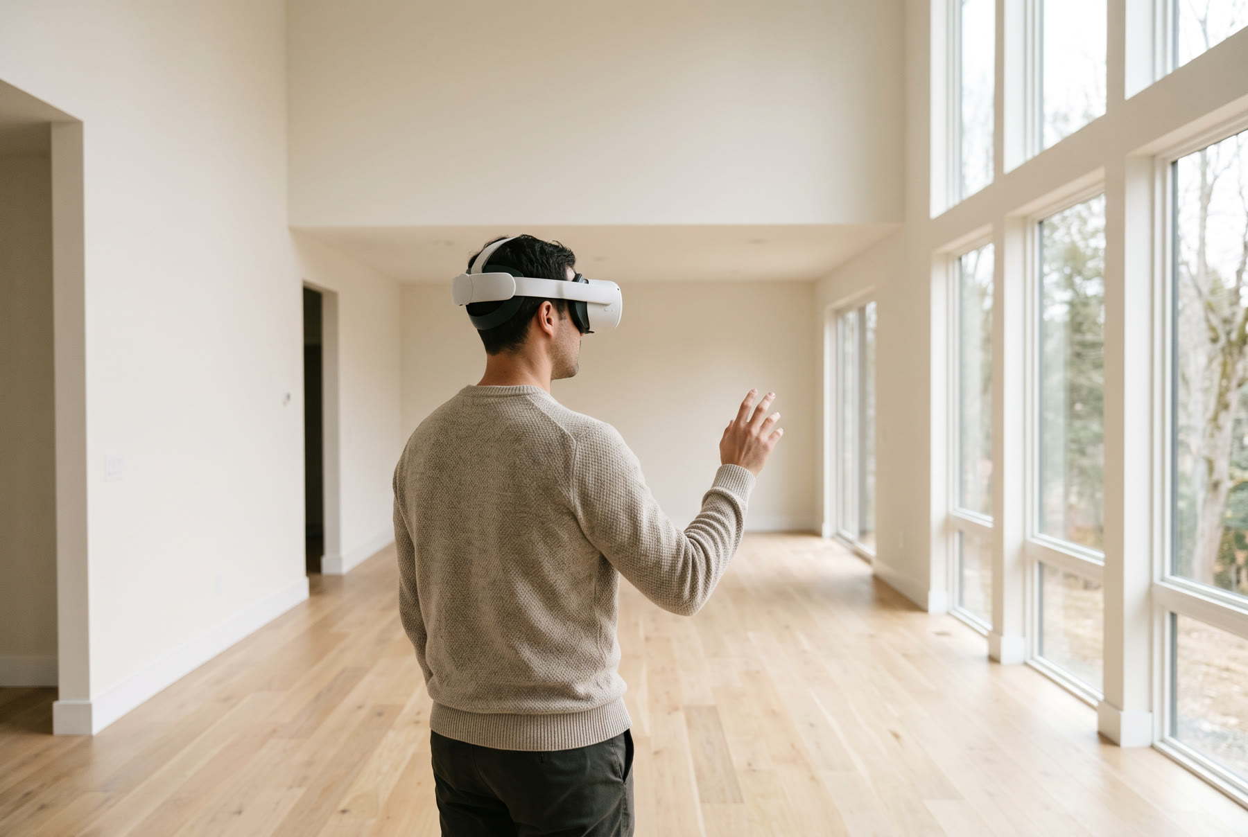 Buyer exploring a home in a VR headset