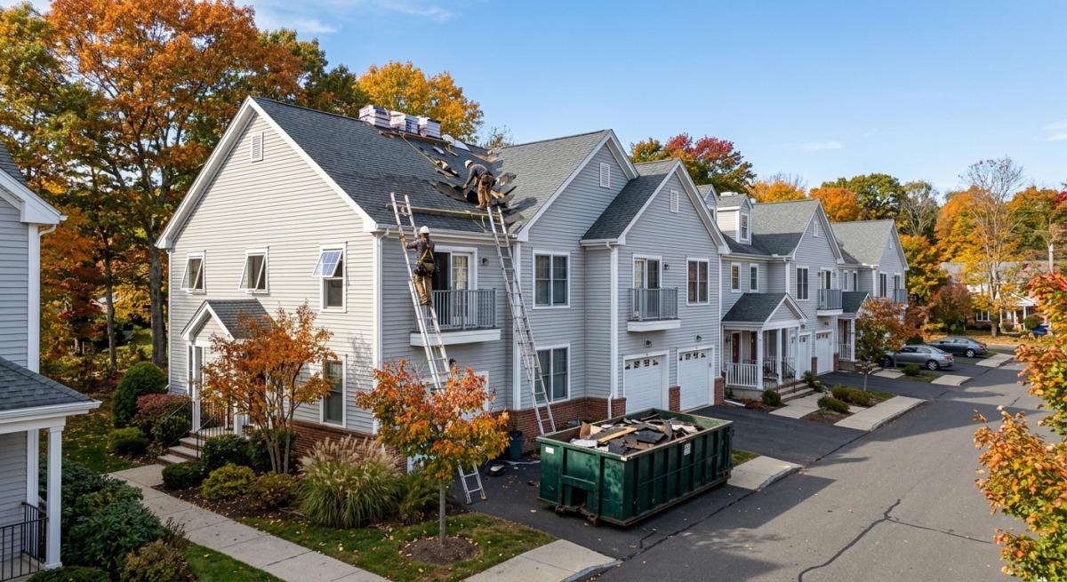 Roof replacement underway at a Connecticut condominium complex